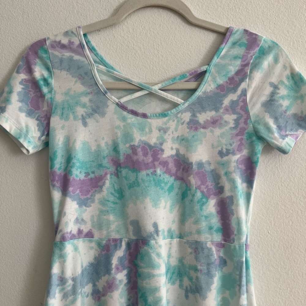 Blue and Green tye-dye Casual Sundress with Scoop Neck - Picture 12 of 16